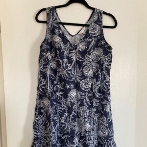 Garnet Hill 100% Linen Navy Floral Dress / M